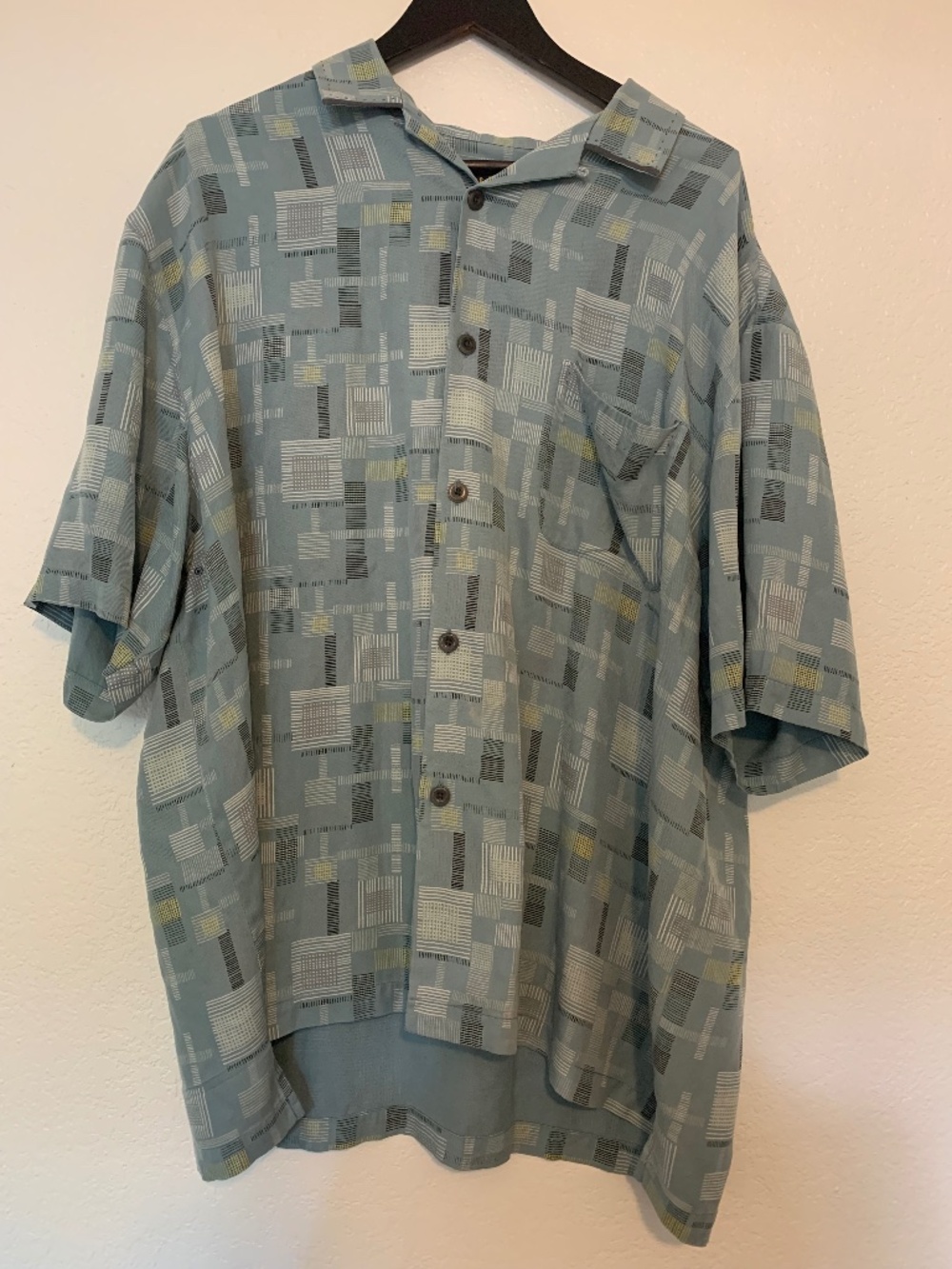 Nat Nast Light Blue Retro Design 100% Silk Shirt | XL